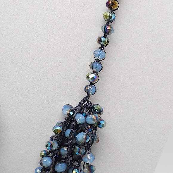 Blue Crystal Statement Crocheted Necklace Jewelry Chunky Jewelry Big Beaded - Picture 4 of 7